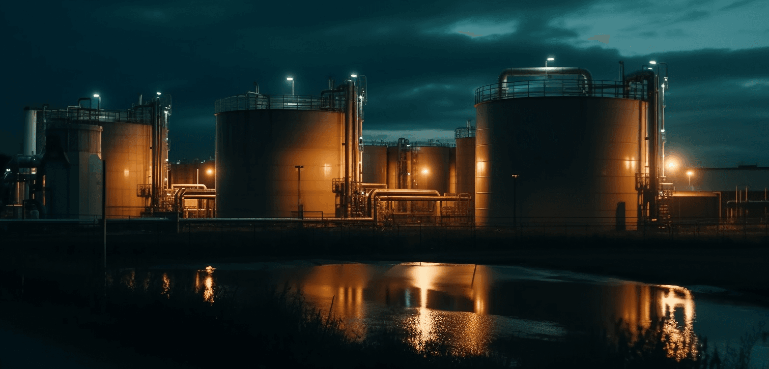 Oil refinery at night